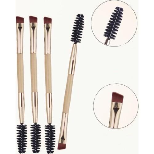 Bamboo Handle Double Headed Eyebrow Comb Makeup Brush Lipsticks Applicator Tool