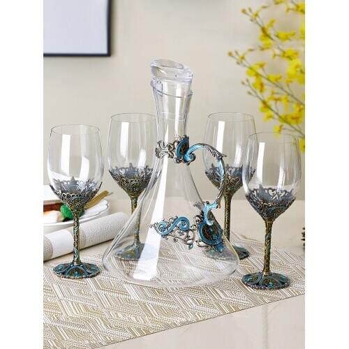 European Enamel Wine Glasses Cup Set Crystal Goblet Champagne Bar Whiskey Wedding Gift Party Home Drinkware