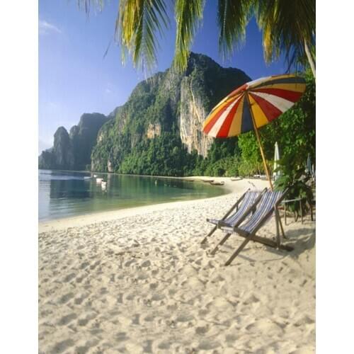 Hill Sea Beach Coconut Tree Parasol Photography Backdrops Photo Props Studio Background 5x7ft