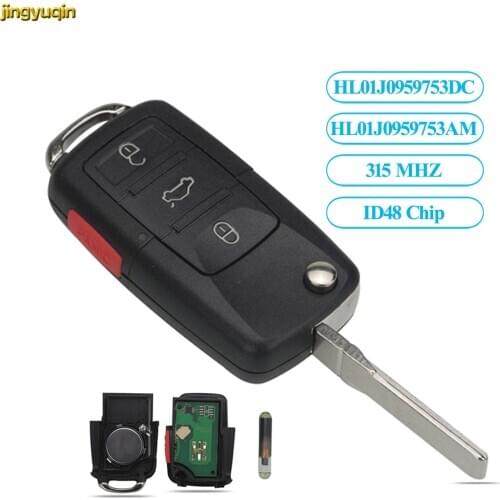 Jingyuqin Flip Remote Car Key for VOLKSWAGEN VW Touareg Switchblade HL01J0959753AM 753DC 315Mhz ID48 Key Fob 4 Buttons