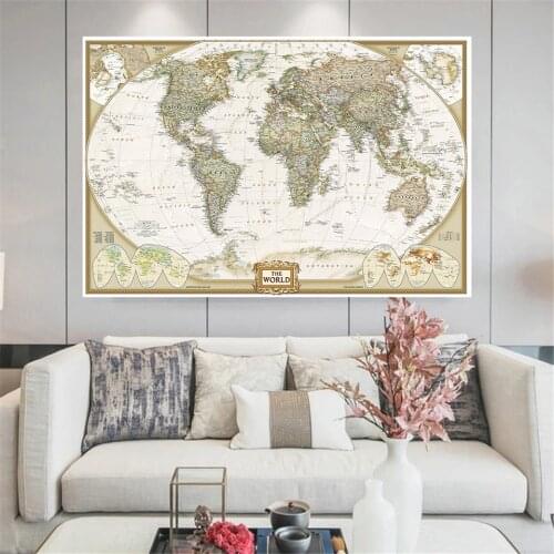 The World Map Retro Posters Education Prints Wall Art Pictures Non-smell Non-woven Canvas Painting Office Home Decoration
