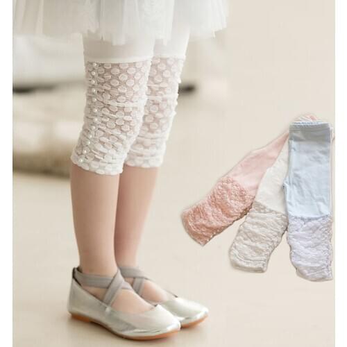 High Quality 2021 New Summer Girls Leggings Pants Lace Cotton Children Clothing Flower Girl Knee Pants