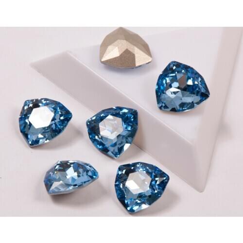 Lt. Sapphire Color Trilliant Shape Glass Crystal Material Nail on Stones 12mm 17mm Popular Rhinestones For Nail Art Gems