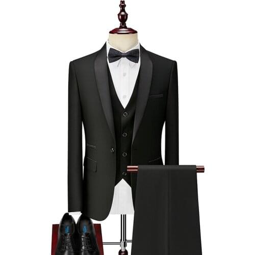 Men Tuxedos Slim Fit Business Party Groom Wedding Suits Prom Ball Banquet Marriage Evening Dinner Costume 3 Pieces Shawl Lapel