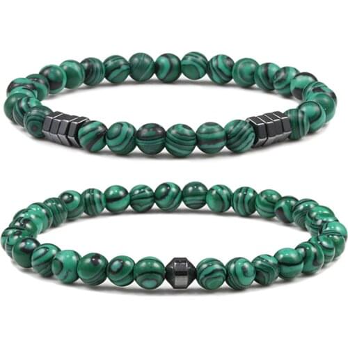 Men Classic Fashion Cylinder Hematite Beads Bracelet Natural Stone Malachite Bracelets Homme Yoga Strand Jewelry Pulseras