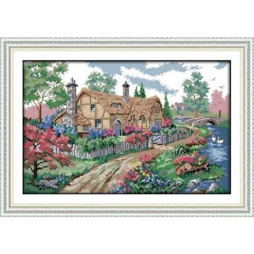 Rustic cottage stamping cross stitch pattern DIY kit needlework embroidery set Chinese cross stitch home decoration painting