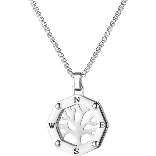 Stainless Steel Life of Tree Necklaces Geometric Round Pendant Colorful Beaded for Men Woman Jewelry