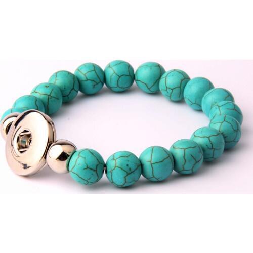 New Arrival Handmade Friendly Nature Blue Stone Diy Snap Button 18mm Beads Bracelet For Men Women