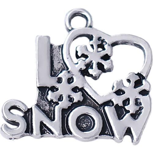 New Design I LOVE SNOW Metal Pendant Hollow Snowflake Charm for DIY Winter Christmas jewelry