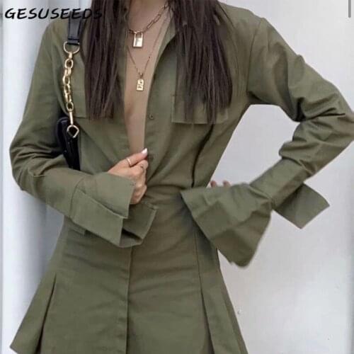 2020 Summer dress women long sleeve dresses sexy mini dress vintage slim shirt dresses turn down collar button up dress autumn