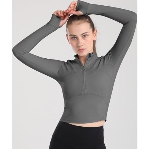 Autumn and Winter Yoga Fitness Slim Top Half Zipper Tight-Fitting Stretch Quick-Drying T-shirt Sports Long-Sleeved