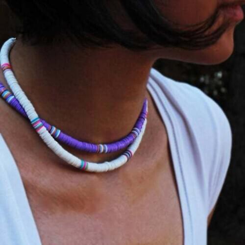 6mm Polymer Clay Necklace Soft Pottery Choker Necklace Colorful Surfer Beads Collar Handmade Necklaces for Women Beach Jewelry