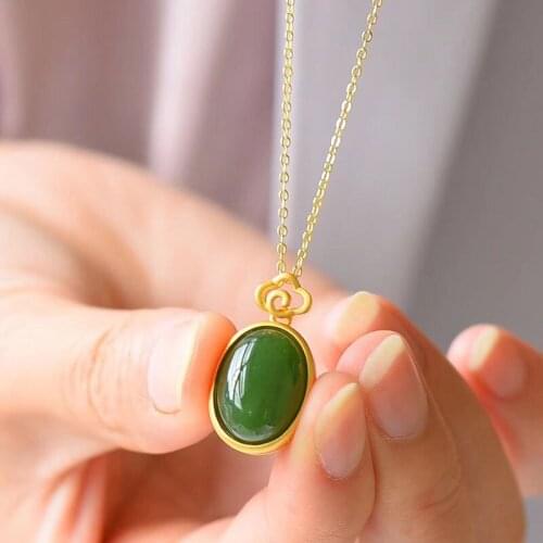 Natural Hetian White Jade Lucky Luck Square Plate Pendant Sterling Silver Gilding Craft Inlaid Lucky Pendant Auspicious Cloud Cl