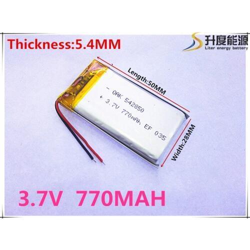 Polymer battery 770 mah 3.7 V 542850 smart home MP3 speakers Li-ion battery for dvr,GPS,mp3,mp4,cell phone,speaker
