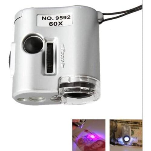 Portable Mini Digital 60X Microscope Jewelry Magnifier Multifunctional With LED Light UV Lamp Magnifying Glass Model 9592