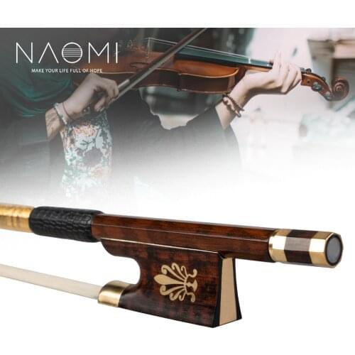 NAOMI Professional Snakewood Bow 4/4 Violin/ Fiddle Bow W/ Peacock Pattern Snakewood Frog Gold Mounted Natural Bow Hair