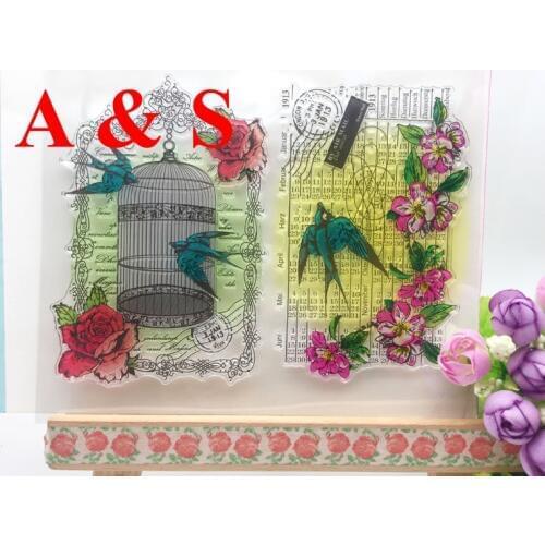 CLEAR STAMPS Spring Background Swallow Bird Flower Scrapbook Card album paper craft silicon rubber transparent stamp