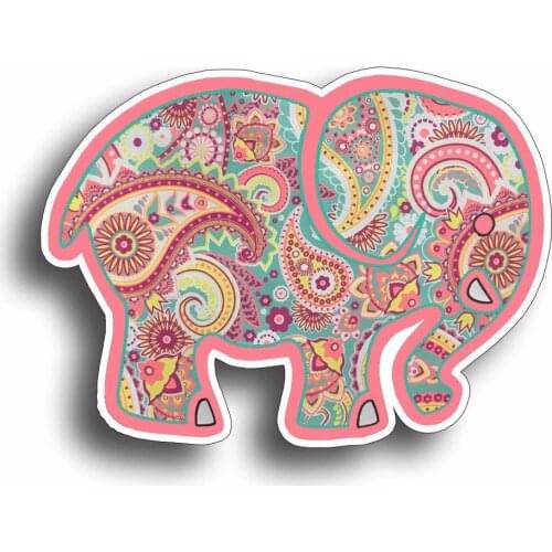 Pink Elephant Sticker Car Cup Cooler Window Bumper Paisley Laptop Pattern Decal 3 x5