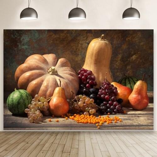 Harvest Season Pumpkin Grape Fruit Oil Painting Sense Backdrop Decor Autumn Party Photo Background Studio Wallpaper