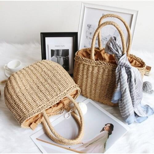 Casual Handmade Straw Bag Ladies Fashion Top Handle Bag Female Vacation Beach Woven Basket Summer Woven Bags Women Handbag New