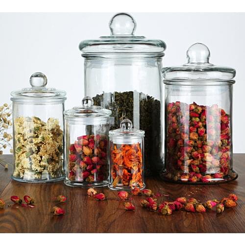 Glass Transparent Sealed Jar Storage Jar Flower Tea Tea Jar Traditional Chinese Medicine Dried Fruit Cereal Large Glass Bottle