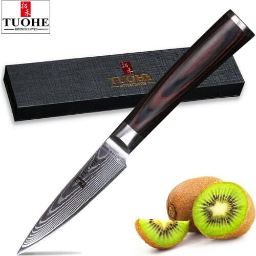 TUOHE 3.5"paring Knife Very Sharp VG10 Damascus Kitchen Knives Peeling Fruit Knife Multi-Purpose Cutter Knives pakka Wood Handle