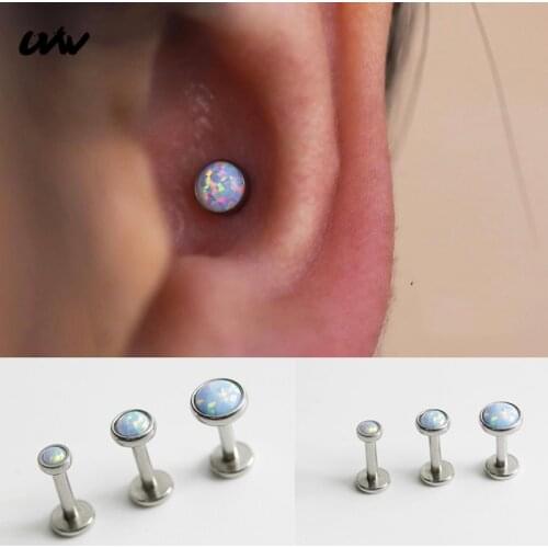 UVW503 1pc 6mm Cute Surgical Steel Opal Cartilage Earrings Studs Lobe Tragus Helix Conch Piercing Jewelrys for Women Men Brincos