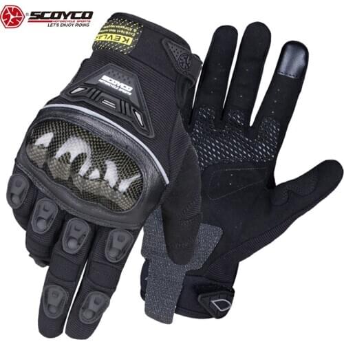 Carbon fiber shell protection black gloves motocross ATV MTB racing full finger glove anti slip breathable guante cycling bike
