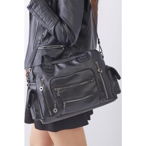 Womens Big Shoulder Bag Multi-Compartment Adjustable Halter PU Material Large Capacity Mommy and Student Bag Made In Turkey