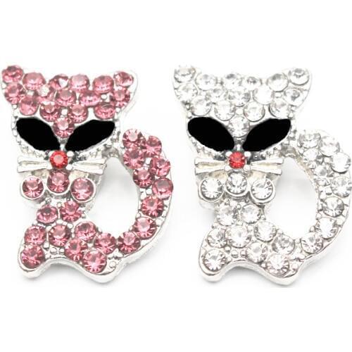 New Arrival Mix2 10pcs/lot Rhinestone cat crystal Snap Buttons Jewelry Fit 18mm Snap Bracelets for women Snap diy Jewelry