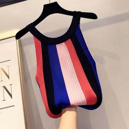 Women Summer Style T-Shirts Tops Lady Casual Sleeveless O-Neck Striped Printed Blue Black White Tshirts Tees ZZ0382