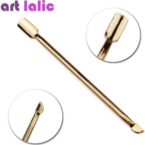 1pcs 2 Way Gold Color Cuticle Pusher Remover Manicure Cuticle Spoon Nail Art Dead Skin Remover Pusher Tip
