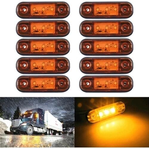 FEEDOPAL 10PCS Amber Highlight Truck Side Marker Light 10~30V Universal Waterproof 3LED Wide Warning Tail Light