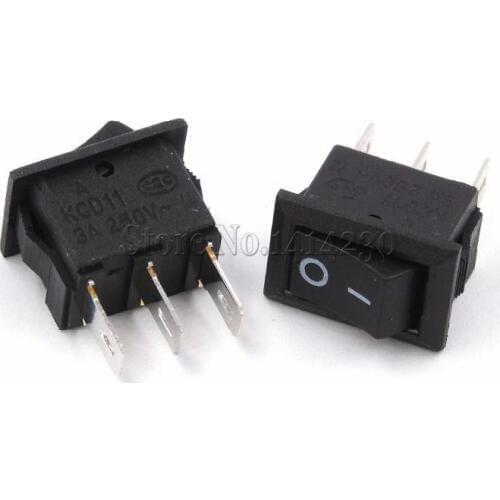 10PCS Power Switch 3 Pin AC 3A 250V 10*15mm Black Button Switch ON OFF 10X15MM Mini Rocker Switch