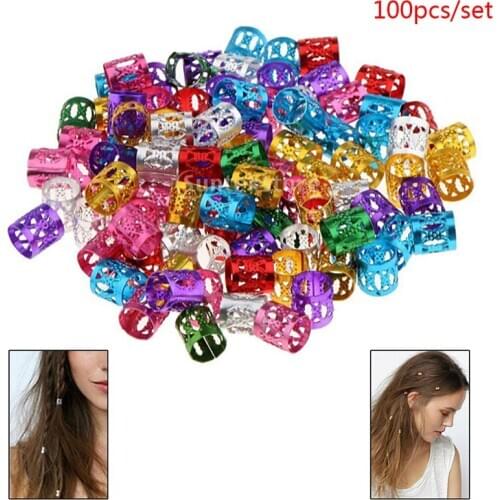 100Pcs Hair Accessories Dreadlock Cuffs Silver Golden Hair Clips Adjustable Hair Extension Beads Hair Beads For Kids Box Braids