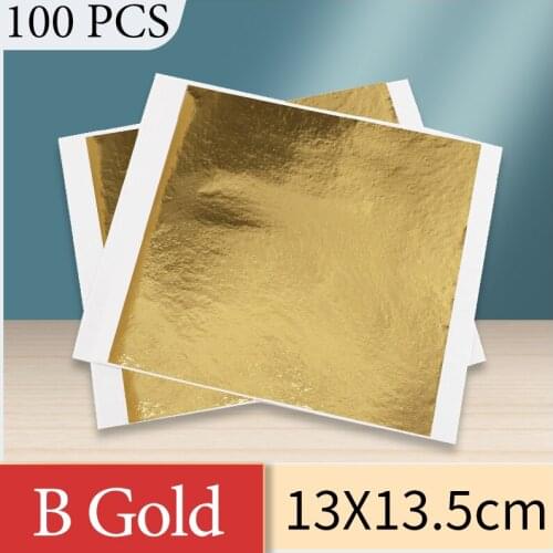 100pcs Imitation Gold Leaf Sheets Foil Paper Gilding for Arts Crafts Statue Nail Decoration Colorful B Gold 14cm