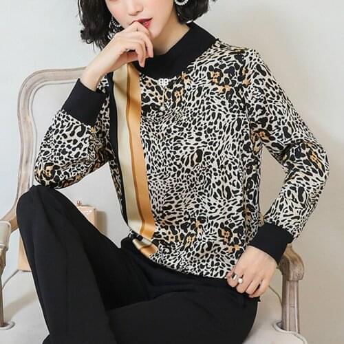 2019 nova moda padrAo de leopardo selvagem chiffon temperamento assentamento camisa primavera das mulheres camisa