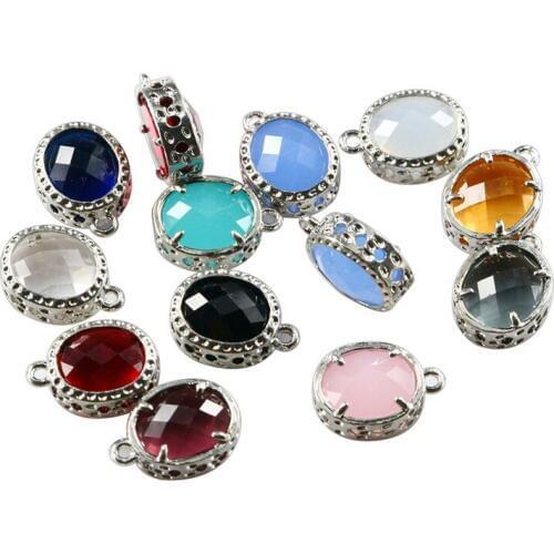 50PCS 100% New Fashion DIY Jewelry AccessoriesTwo Color Edge Natural Bezel Crystal Charm Glass Pendants