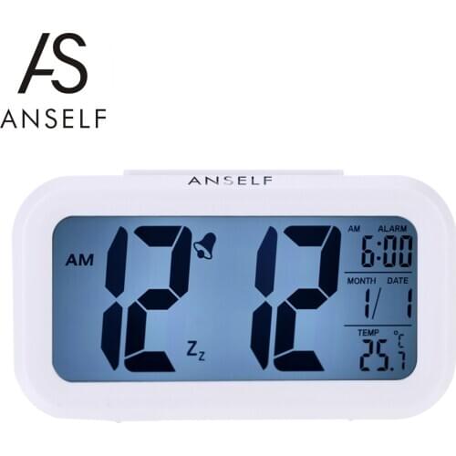 Anself LED Clock Digital Alarm Clock Repeating Snooze Light-activated Sensor Backlight Time Date Temperature Display Table Clock