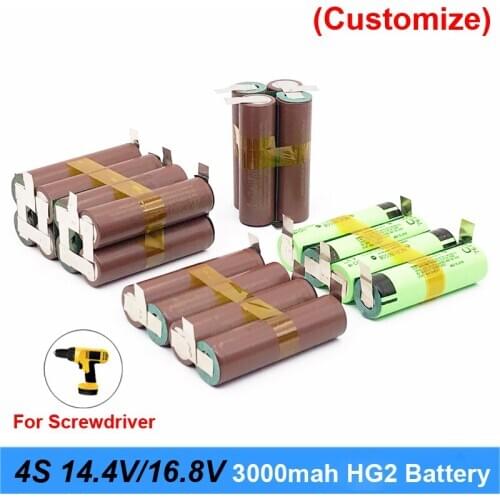 Battery Pack 18650 HG2 3000mAh 20Amps for 14.4V 16.8V Screwdriver Battery Weld Soldering Strip 4S 4S2P 16.8V Battery (Customize)