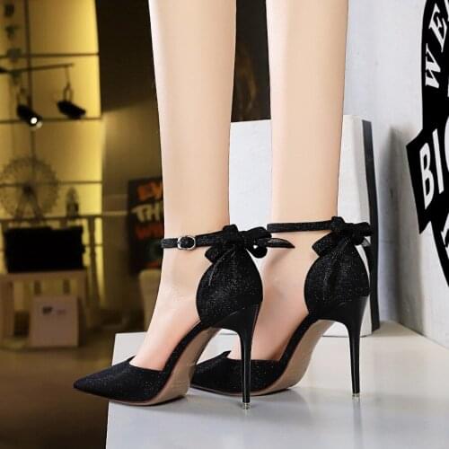 Women Pointed Toe Siletto Back Bow knot Ankle Strap Sandals Ladies Wedding Party Evening Dress Shoes Khaki Color