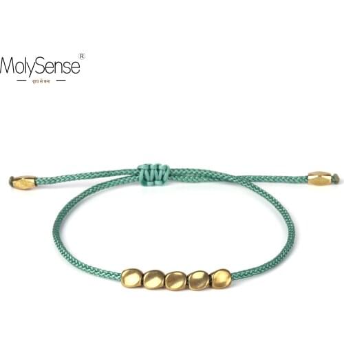 MolySense Handmade Tibetan Copper Beads Nylon Green Thread Lucky Rope Bracelet & Bangles For Women Men Bracelets Bring Luck