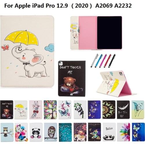 Coque For iPad Pro 2020 Case 12.9 inch Cute Bear Panda Smart Painted Stand Cover For Funda iPad Pro 12 9 2020 2018 Case +Pen