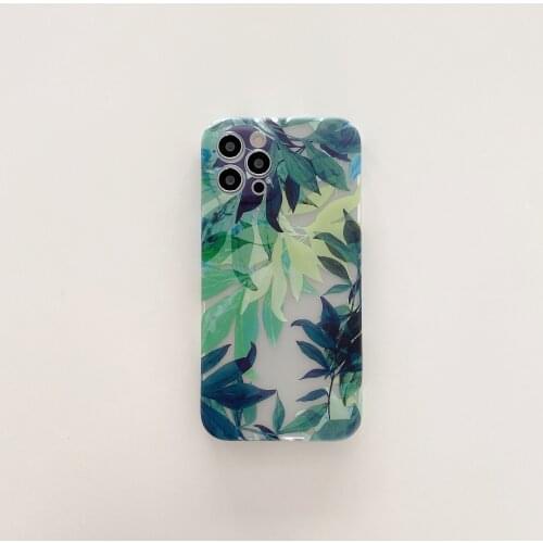 Green Bamboo Leaves Shadow Case for iPhone 12 Pro Max Back Phone Cover for 12 Mini 11 Pro Max X XS XR 8 7 Plus SE 2020 Capa