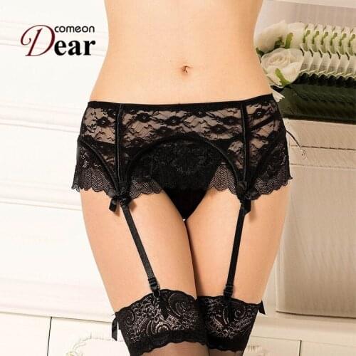 Comeondear Womens Garter Panty Transparent High Waist Garter Belt Lace Floral Sexy Lingerie Suspender For Stocking PA5129