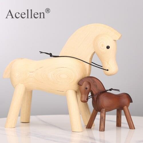 Wooden horse Figurines Miniature Animals Home Decor Ornaments Standing Office Decoration Accessories Wood Crafts Gifts Art