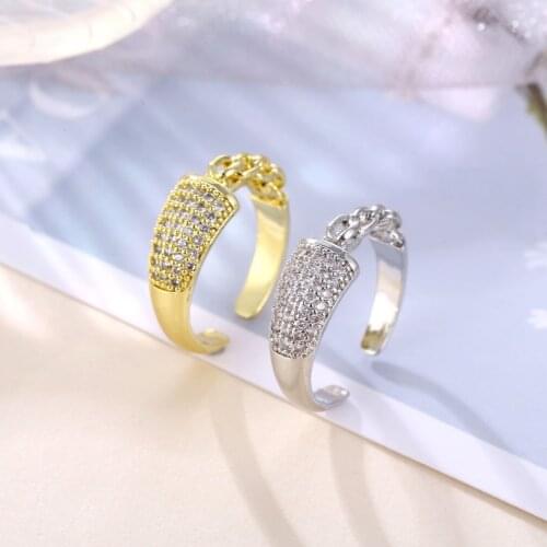 Design High-Grade Chain Zircon Splicing Gold Opening Rings For Woman South Korea Fashion Jewelry Gothic Party Girls Luxury Ring