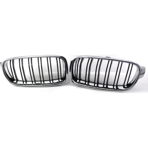 For BMW 3 Series F30 2012 - 2018 Kidney Gloss Black Dual Slat Half Chrome Grille