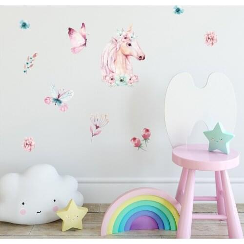 Home Decor Animal Kids Decor Wall Paper Stickers Room Decoration Bedroom Cute Butterfly Unicorn Poster Decal Wallpaper Stickers