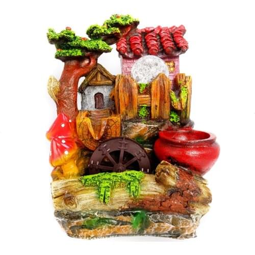 Rockery Waterfall Fountain Resin Feng Shui Flowing Water Landscape Ornament Home Office Desktop Decor Meditation Crafts Gift